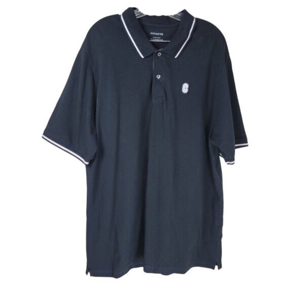 Coach Men Polo Shirt Signature Logo XXL Classic Black Designer Polo - Picture 3 of 14